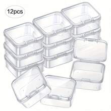12pcs Plastic Transparent Mini Square Box, Handmade Small Item Packing Storage Box Storage Box, Can Be Used To Organize Your Jewelry And Earbud Earrings. Wedding - White - View 1