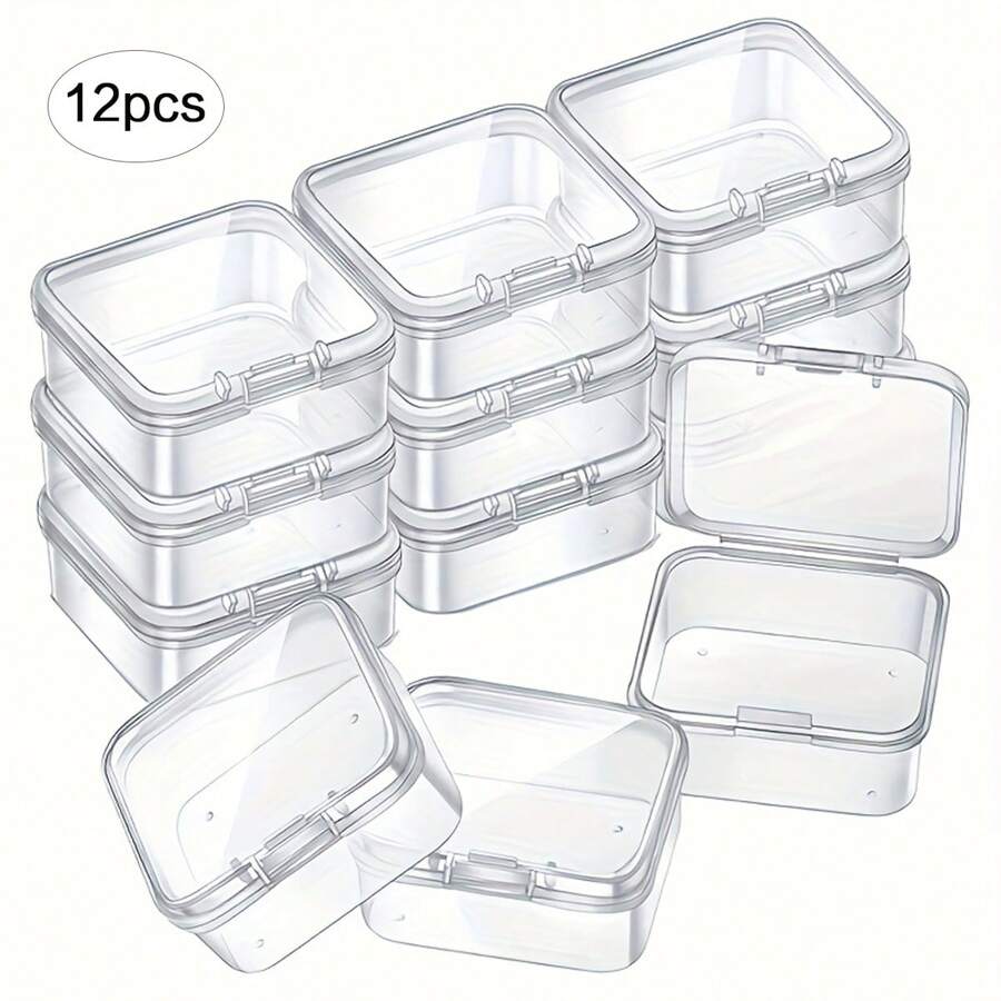 12pcs Plastic Transparent Mini Square Box, Handmade Small Item Packing Storage Box Storage Box, Can Be Used To Organize Your Jewelry And Earbud Earrings. Wedding - White - View 1