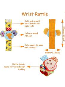 4件套柔軟嬰兒手腕鈴鐺和腳尋找襪組，加上毛絨絨填充的嬰兒玩具，0/3/4/6/7/8/9/12/18個月的男女新生兒出生禮物，4種可愛的動物（有些部件可能是隨機的） - 彩色 - 查看 5