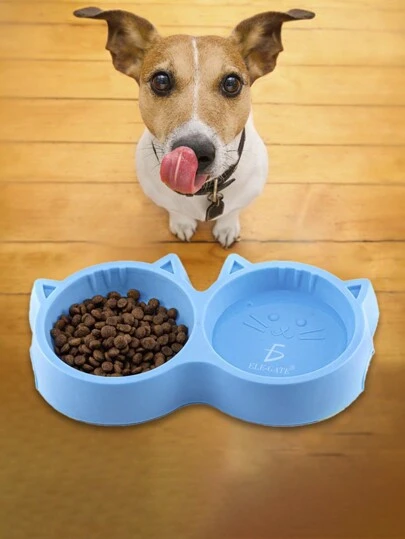 Alimentador de Mascotas MAS.06.4 tazon en forma divertida de gato dos compartimentos Para Perros y Gatos con diseño agradable y divertido. ELE-GATE
