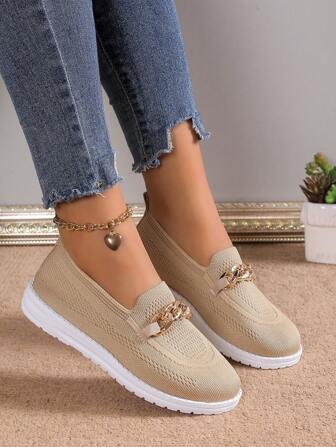 Ramadan Eid Goddess Style Eu/US Thick Sole Soft Sole Knitted Breathable Loafers Women Flat Shoes, E-Commerce Platform