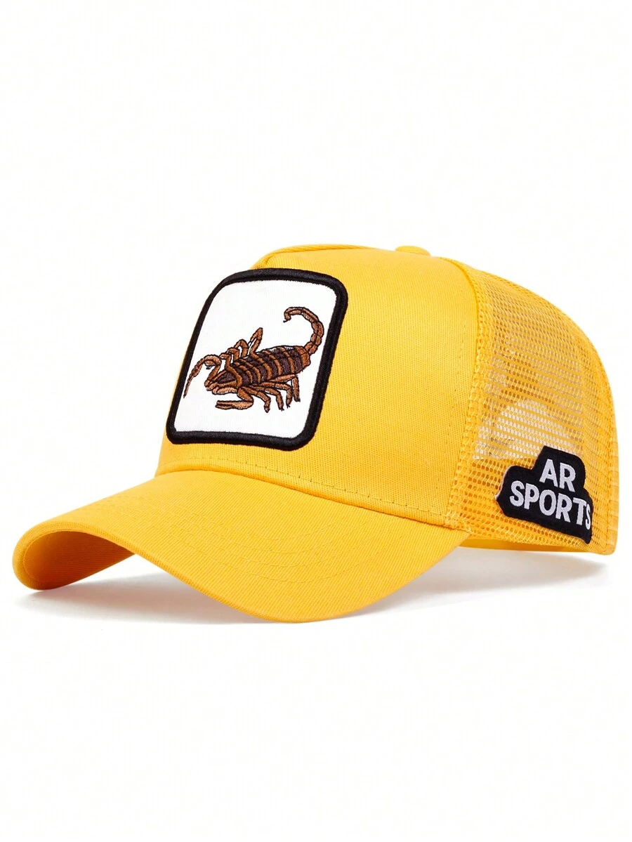 1頂男士蠍子刺繡棒球帽運動休閒鴨舌帽，通風網眼帽，可調節防曬遮陽，適合春夏旅遊、沙灘派對和街頭穿搭 - 黃色 - 查看 1