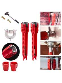 8合1水喉安裝修理工具套裝,適用於水龍頭安裝、修理,浴室和廚房水管維護 - 紅色 - 查看 9