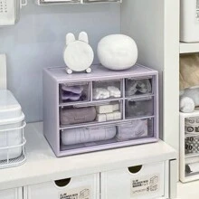 1pc Solid Color Multi-functional Drawer Desktop Organizer Box, Suitable For Stationery Storage - Purple - View 1