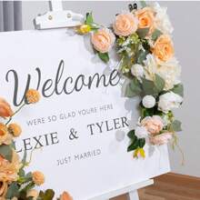 2pcs/set Orange Wedding Welcome Sign Board With Flower Decoration For Party, Outdoor Event And Home Decoration - Orange - View 3