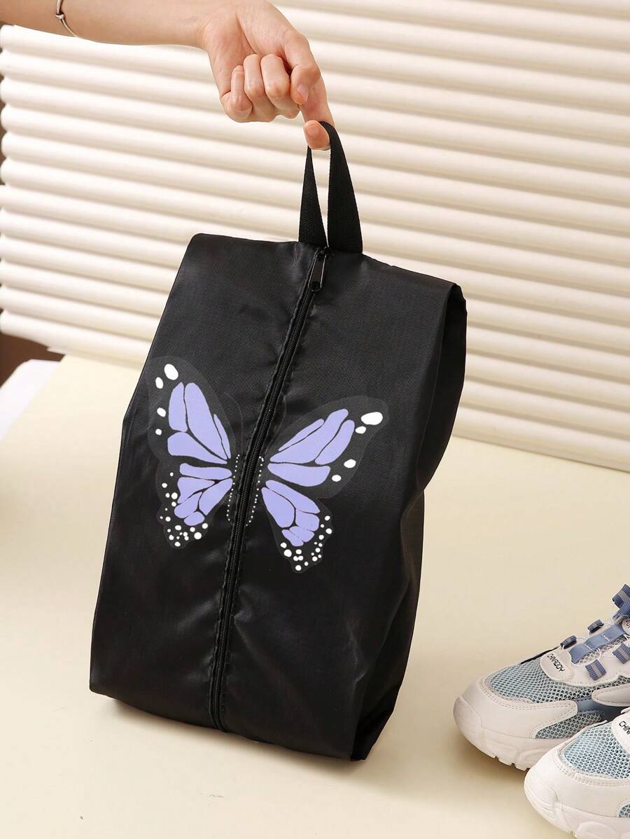 Butterfly Patterned Portable Travel Shoe Packing Pouch With Zipper Closure And Waterproof Coating With Zipper Shoe Organizer Shoe Storage Box For Travel For Storage For Sneaker Boot Bag Shoes Case Shoe Storage Box Shoes Organizer Accessories For Travel Vacation Cruise Summer Holiday Travelling Bag Travel Stuff Essentials For College Dorm Home School Hotal - Multicolor - View 1