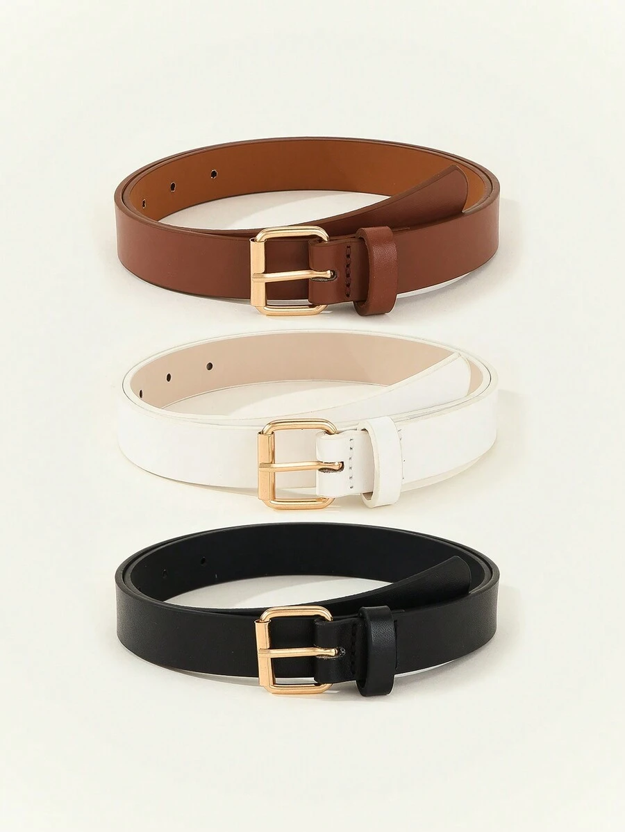 3pcs Golden Roller Copper Buckle Fashionable Versatile Cowboy Belt For Women - Multicolor - View 1
