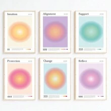 6pcs Angel Number Poster, Gradient Aura Energy Spiritual Wall Art , Artwork Wall Painting For Bar Cart Living Room Home Wall Decor ,NO Frame 11.8X15.7 Inch - Apricot - View 1
