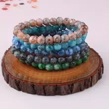 5pcs Colorful Spray Painted Glossy Jade Fragments & Glass Beaded Bracelets