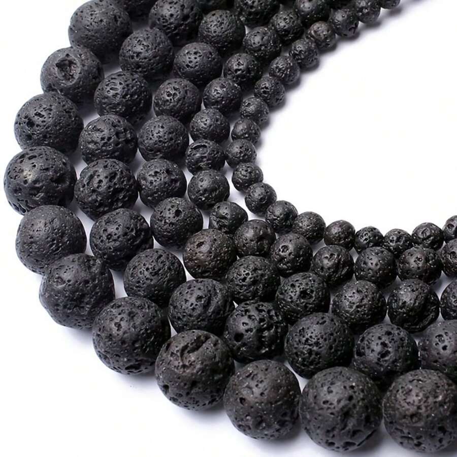 Natural Black Lava Stone Round Disks Loose Beads For Diy Handmade Jewelry Making, Bracelets, Necklaces, 4-12mm - Black - View 1
