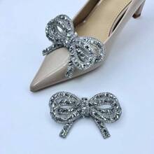 Sparkling Rhinestone Bowknot Shoe Clips, Detachable High-end Shoe Flower Decoration Accessory - Silver - View 3