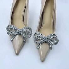 Sparkling Rhinestone Bowknot Shoe Clips, Detachable High-end Shoe Flower Decoration Accessory - Silver - View 4