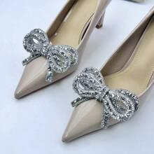 Sparkling Rhinestone Bowknot Shoe Clips, Detachable High-end Shoe Flower Decoration Accessory - Silver - View 1