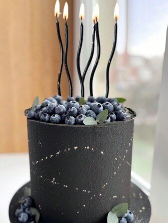 6pcs Black Curved Gold Plated Ink Splatter Birthday Party Cake Decoration Candles, Party Atmosphere Baking Dessert Candle Accessory