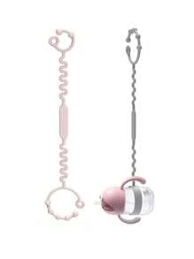 2 Stück/Set Baby Beißringe & Flaschen Silikon Riemen: 1 Stück Beißring Riemen, 1 Stück Flasche Riemen. Schnuller Beißringe, verstellbarer Riemen, geeignet für Kinderwagen, Autositz, Hochstuhl, Kinderbett
