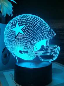 1pc Acrylic Football Helmet Protective Gear 3d Led Night Light With Smart Black Base, 7 Colors - Black - View 3