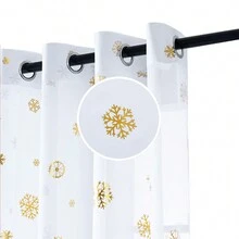 Youleyar 2 Panels Snowflake Christmas Sheer Curtains, Luxury Gold Foil Print Voile Sheer Curtains, Metallic Bronzing Treatment Pair for Holiday Window Decoration, Living Room - trắng - Xem 2
