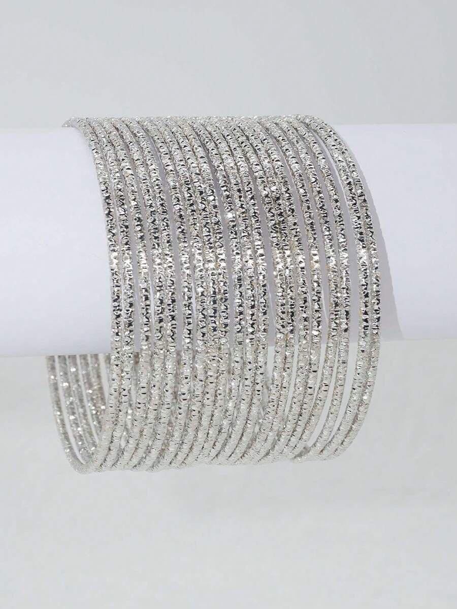 Bracelet De Jonc 20 Boucles De Design D'étoile Scintillante Nouveau Style Audacieux Européen Et Américain 2.0 Pour Femmes, Convient Pour Porter Au Quotidien, Fêtes Et Cadeaux