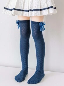 azul marino Bebé niñas recto con encaje Calcetines rodilla con lazo tacón diseño princesa Chicas Medias verano Niños vintage Vestido Calcetines escuela fiesta de cumpleaños de malla delgado regalo para pequeño uno - Azul Marino - Ver 2