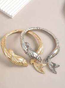 1 件歐美時尚錦鯉項鍊,復古金屬鏈飾品,金/銀 - 錦鯉項圈 - 查看 2