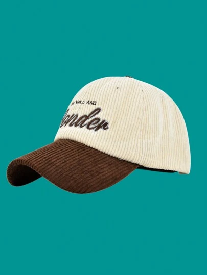 1pc Wonder Embroidery Corduroy Baseball Cap Color Block Adjustable Sports Cap Breathable Sun Hat Unisex Corduroy Baseball Cap With Letter Embroidery Autumn Winter Baseball Cap Street Casual