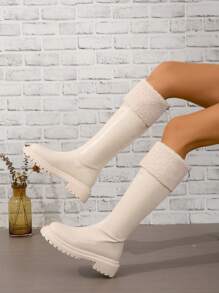 Women's Knee-high Boots For Fall-winter 2023, Updated Style With Warm Plush Lining, Back Zipper And Medium Height
