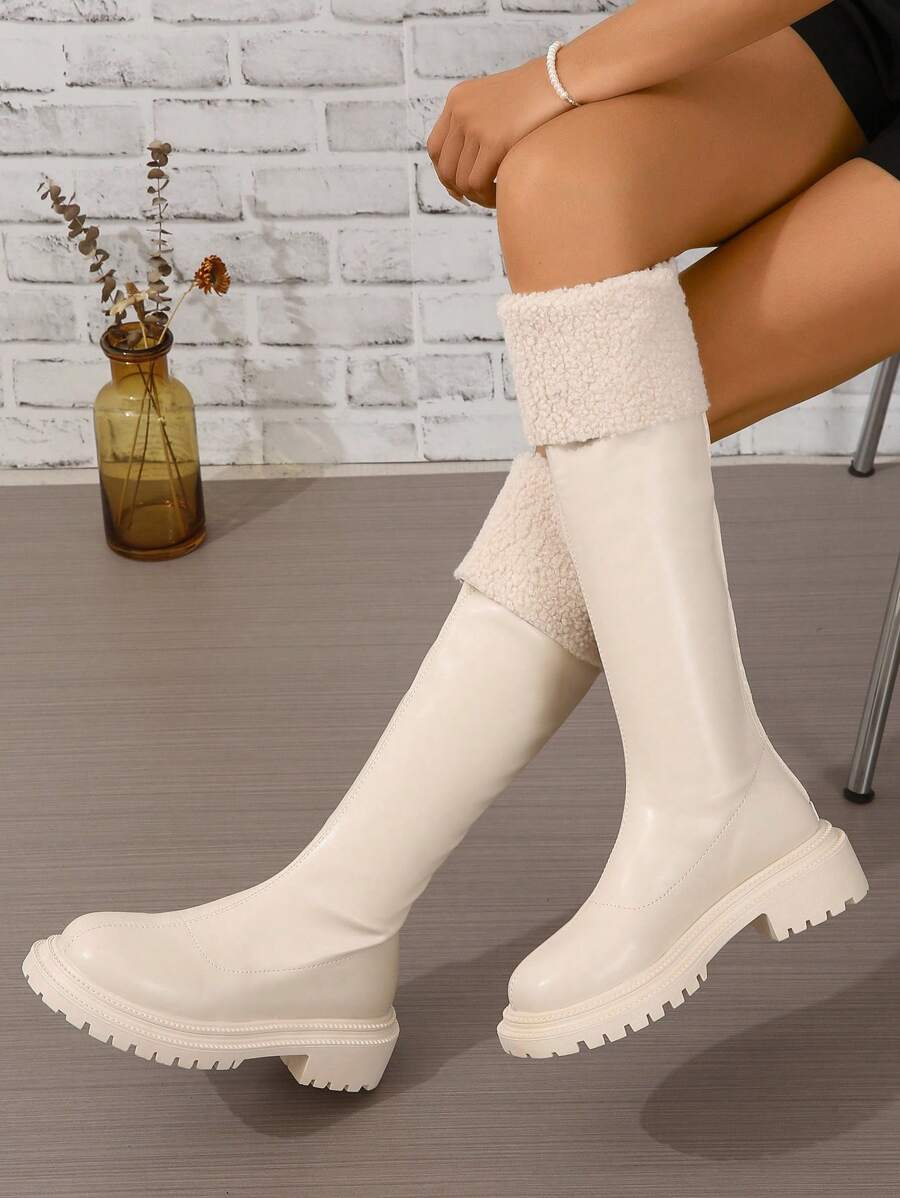 Women's Knee-high Boots For Fall-winter 2023, Updated Style With Warm Plush Lining, Back Zipper And Medium Height