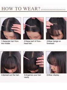 With sideburns, bangs, black flat, neat, air bangs, synthetic 6-inch hair extensions for women - Brown - View 4