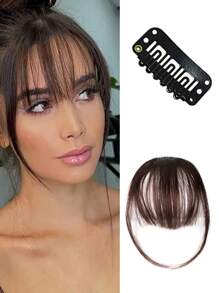 With sideburns, bangs, black flat, neat, air bangs, synthetic 6-inch hair extensions for women - Brown - View 1