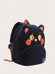 1pc Boys Girls Cartoon Black Cat Plush Backpack Zipper Closure Suitable For Autumn/Winter Daily Use - Black - View 3