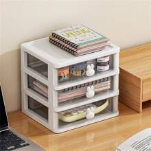 1pc Cartoon Desktop 3-layer Storage Box With Transparent Mini Drawers For Desk, Plastic Rabbit Shaped Stationery Organizer - 3 layers white + gray rabbit - View 3