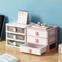 1pc Cartoon Desktop 3-layer Storage Box With Transparent Mini Drawers For Desk, Plastic Rabbit Shaped Stationery Organizer - 3 layers white + gray rabbit - View 2