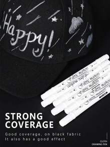 6 szt./zestaw biały wodoodporny trwały marker do tkanin tekstylnych do koszulek, butów, ubrań, drewna, kamienia, sztuki DIY, graffiti, rysowania, malowania, ręcznie malowane artykuły piśmiennicze - Biały - Zobacz 2