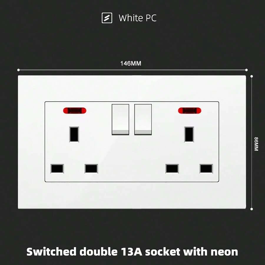 Dual 2-prong Outlets With Six Holes Wall Power Socket - White - View 1
