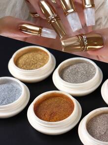 6件装金银色指甲粉颜料镜面金属摩擦美甲亮片装饰 - 金色 - 查看 3