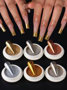 6件装金银色指甲粉颜料镜面金属摩擦美甲亮片装饰 - 金色 - 查看 1