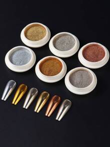 6件装金银色指甲粉颜料镜面金属摩擦美甲亮片装饰 - 金色 - 查看 2