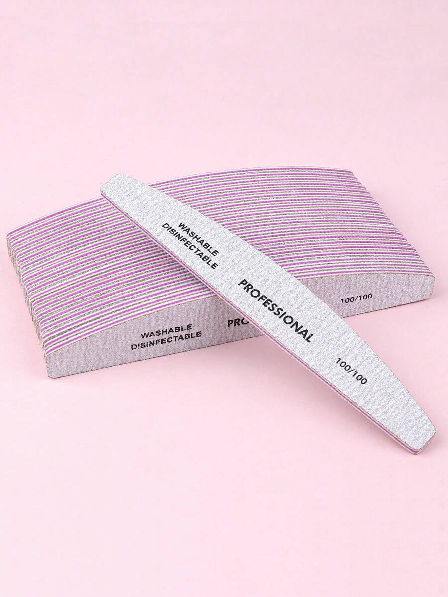 5 piezas Limas de uñas profesionales con forma de media luna 100/100 Grano Bloque de lijado de uñas Tabla de esmeril para uso doméstico y salón, Suministros de uñas, Herramientas de uñas, Herramientas de arte de uñas, Vuelta al colegio, Uñas, Herramientas para uñas postizas - Gris Claro - Ver 1