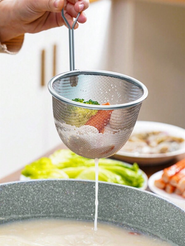 Passeoire À Nouilles / Écumoire En Fil D'acier 304 Pour La Friture, Cuillère De Cuisine Avec Crochet Pour Le Pot Chaud / Shabu Shabu / Fondue De Viande, Écumoire Avec Crochet Pour Le Pot Chaud / Shabu Shabu / Fondue De Viande