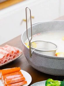 Passeoire À Nouilles / Écumoire En Fil D'acier 304 Pour La Friture, Cuillère De Cuisine Avec Crochet Pour Le Pot Chaud / Shabu Shabu / Fondue De Viande, Écumoire Avec Crochet Pour Le Pot Chaud / Shabu Shabu / Fondue De Viande