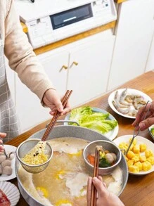 Passeoire À Nouilles / Écumoire En Fil D'acier 304 Pour La Friture, Cuillère De Cuisine Avec Crochet Pour Le Pot Chaud / Shabu Shabu / Fondue De Viande, Écumoire Avec Crochet Pour Le Pot Chaud / Shabu Shabu / Fondue De Viande