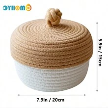 Oyhomo 1入組帶蓋編織繩收納籃,極簡風格裝飾收納籃,適用於幼兒房,臥室,浴室,卡其&白色