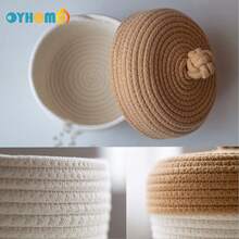 Oyhomo 1入組帶蓋編織繩收納籃,極簡風格裝飾收納籃,適用於幼兒房,臥室,浴室,卡其&白色