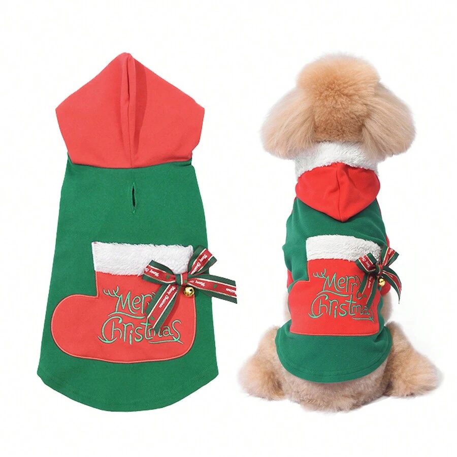 Dog Christmas Hoodie Dog Cat Pet Warm Autumn Padded Coat Dog Costume With Bell And Bowknot, Xmas Gift Dog Dog Jumpers Outdoor Pullover Dog Clothes For Small Dogs Puppy Chihuahua Teddy Bulldog - Green - View 1