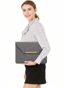 MOSISO Laptop Sleeve Bag Compatible with MacBook Air 13 16 inch /Pro , Matte PU Leather Flap Case with Small Bag - Gray - View 6