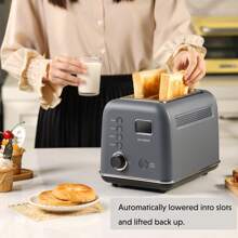 BUYDEEM DT730 Motorized Toaster, 2-Slice Smart Digital Leverless Toaster with LCD Countdown Timer, 9-Shade Settings for Toast, Bagels, Waffles, Muffins - Ink Grey - View 2