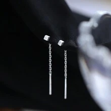 Pendientes de enhebrar de cadena cuadrada minimalista para mujer, aretes para dormir, joyería elegante, 1 par