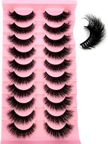 全新 10 对自然纤长 3D 水貂假睫毛 假睫毛化妆套装 水貂睫毛延长睫毛 短睫毛 - 黑色 - 查看 3