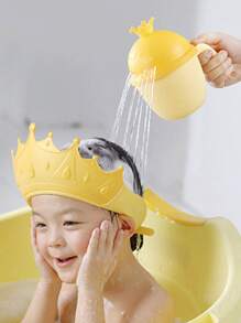 Crown Shaped Shower Cap Bath Set For Children/babies, Includes Waterproof Ear Protection Cap And Hair Washing Tool - Yellow - View 2