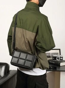 1 件新款格纹 PU 皮包，休闲商务单肩包斜挎包单肩包侧包方形包，适合节日旅行必备大学生书包徒步旅行冬季大容量多功能户外便携时尚休闲爸爸礼物男友礼物度假趣味礼物圣诞节感恩节礼物胸包侧包挎包流浪包臀包手提包情人节复古黑包节日必备露营单肩包贴纸返校情人节礼物男士情人节礼物复古礼品包包斜挎包春季复古包学校用品 - 黑色 - 查看 2